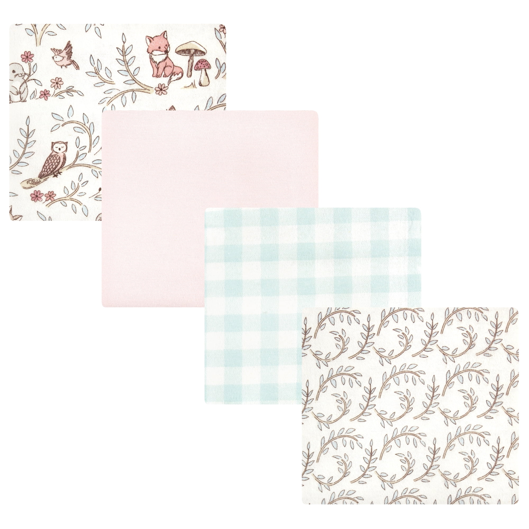 Luvable Friends Hudson Baby Cotton Poly Flannel Receiving Blankets 4pk, Pink Forest Friends, One Size