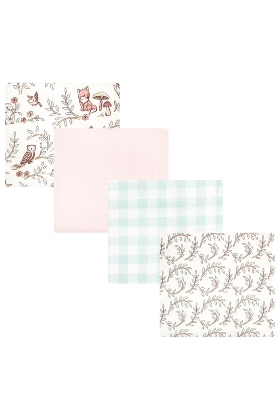 Hudson Baby Cotton Poly Flannel Receiving Blankets 4pk, Pink Forest Friends, One Size