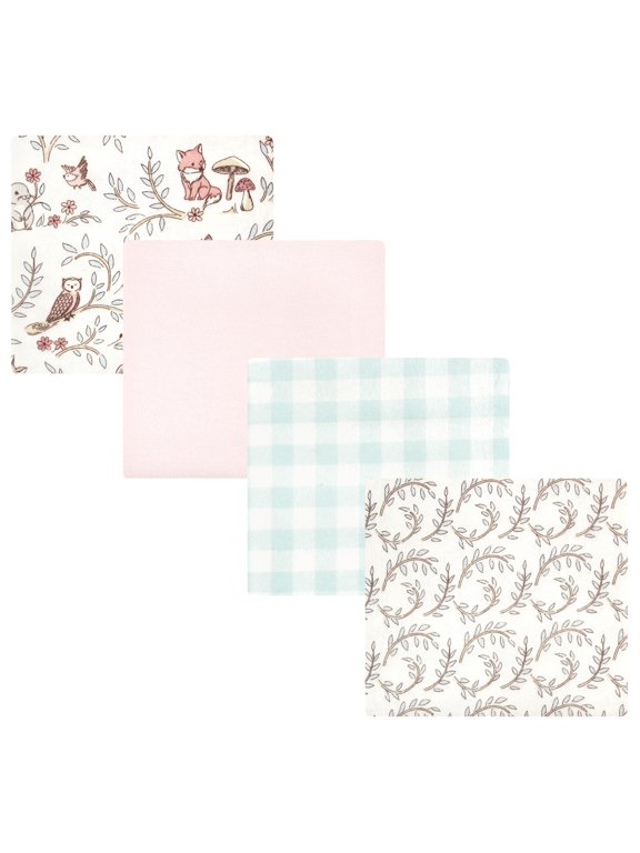 Hudson Baby Cotton Poly Flannel Receiving Blankets 4pk, Pink Forest Friends, One Size