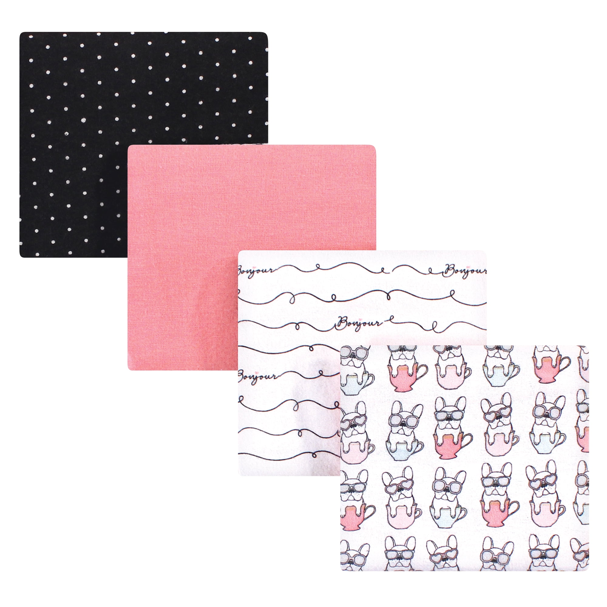 Luvable Friends Hudson Baby Flannel Receiving Blankets 4pk, Pup Bonjour