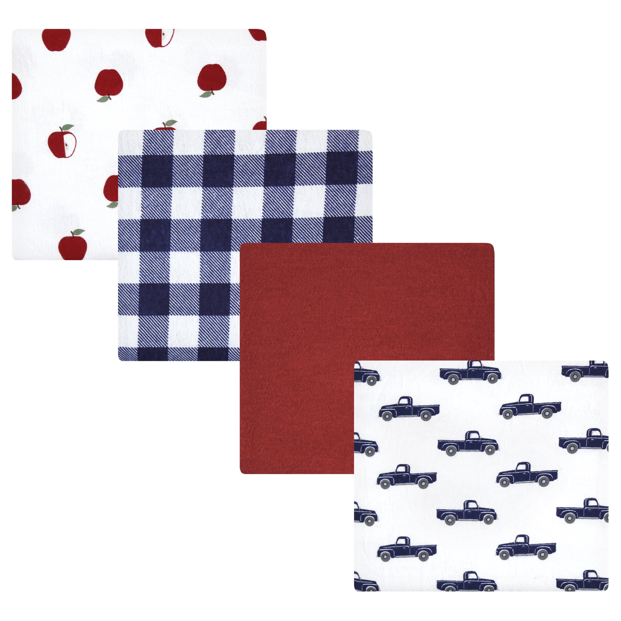 Luvable Friends Hudson Baby Cotton Poly Flannel Receiving Blankets 4pk, Red Apple Orchard, One Size