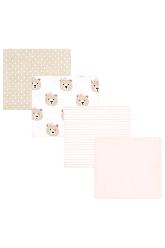 Hudson Baby Flannel Receiving Blankets 4pk, Rosy Taupe Bear