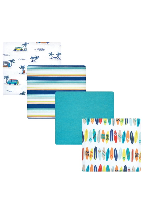 Hudson Baby Flannel Receiving Blankets 4pk, Surf