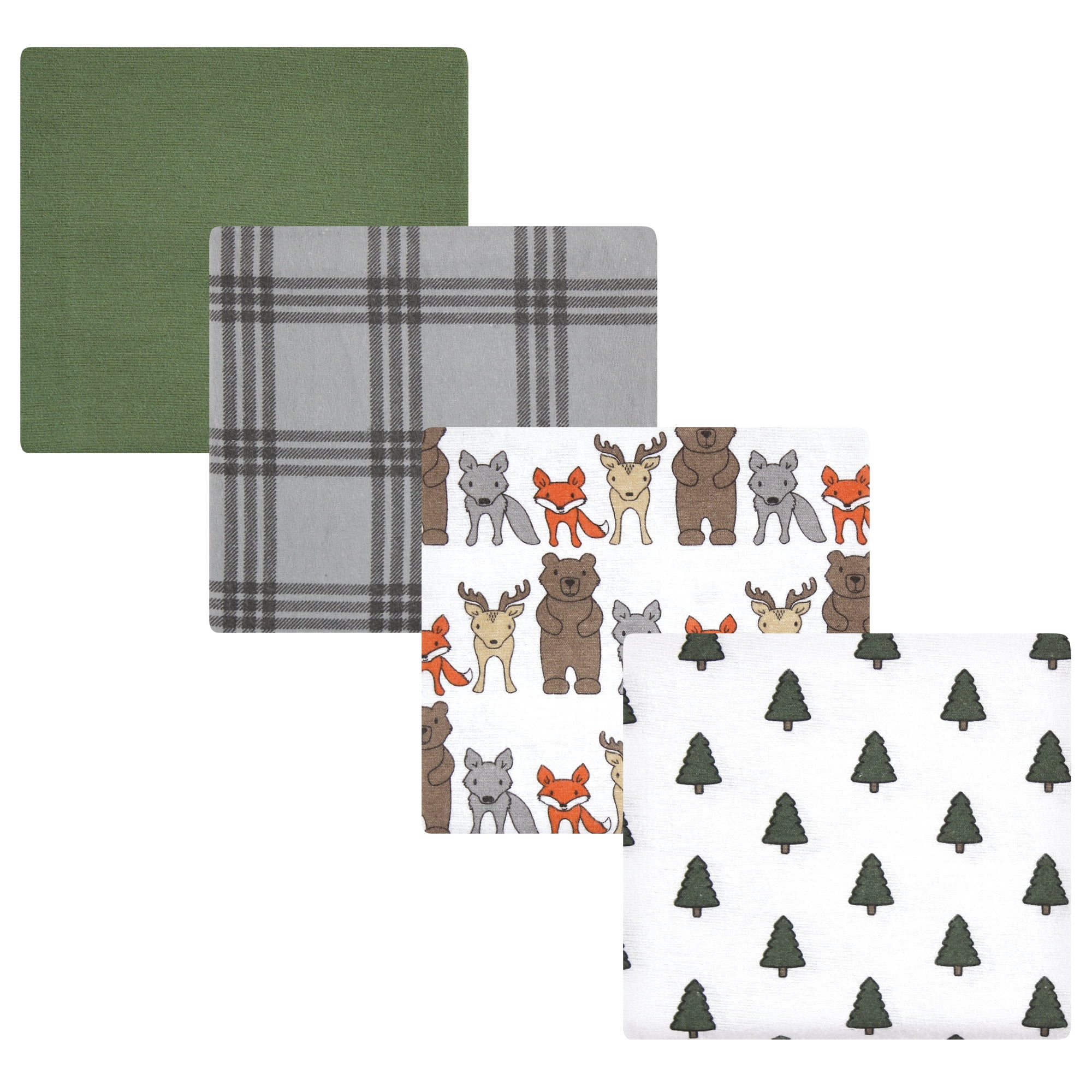 Luvable Friends Hudson Baby Cotton Poly Flannel Receiving Blankets 4pk, Woodland Bloom, One Size