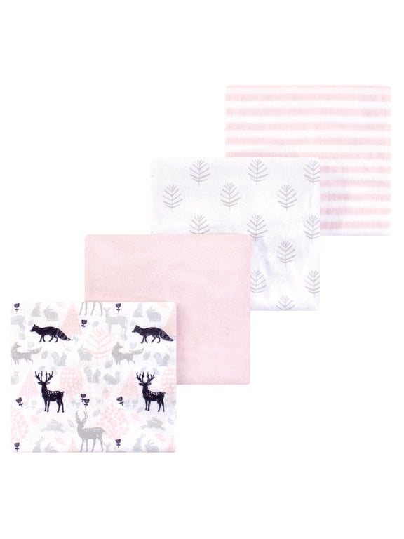 Hudson Baby Cotton Poly Flannel Receiving Blankets 4pk, Woodland Girl, One Size
