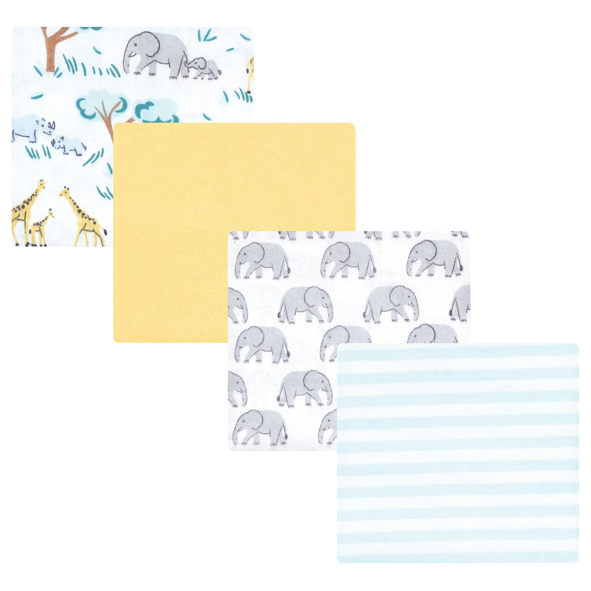 Luvable Friends Hudson Baby Cotton Poly Flannel Receiving Blankets 4pk, Yellow Safari, One Size