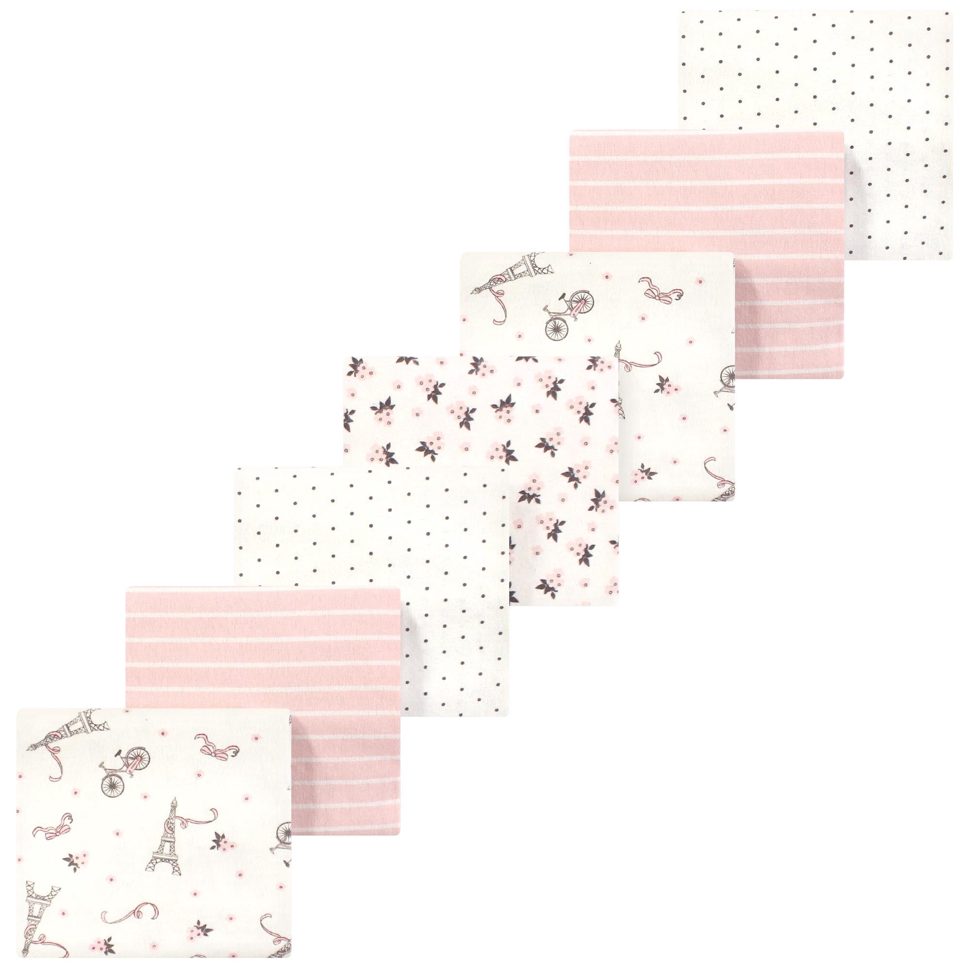 Luvable Friends Hudson Baby Cotton Poly Flannel Receiving Blankets 7pk, Eiffel Pink, One Size