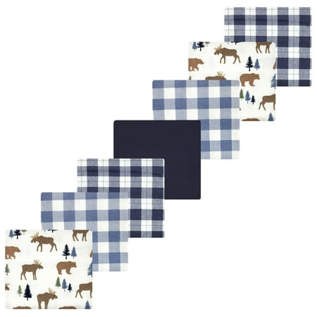 Luvable Friends Hudson Baby Flannel Receiving Blankets 7pk, Forest Bear Blue