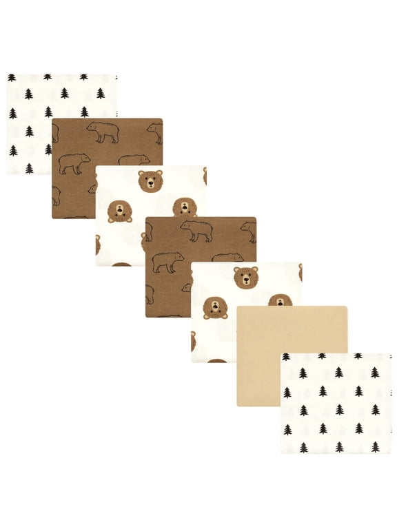 Hudson Baby Cotton Poly Flannel Receiving Blankets 7pk, Forest Bear, One Size