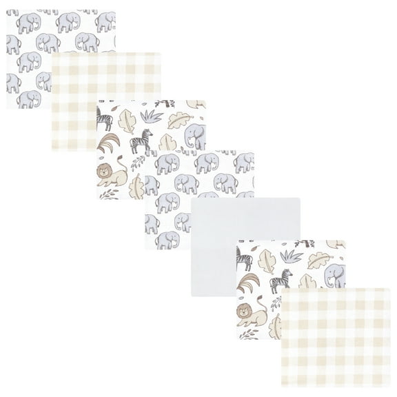 Luvable Friends Hudson Baby Flannel Receiving Blankets 7pk, Gray Neutral Safari