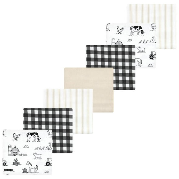 Luvable Friends Hudson Baby Flannel Receiving Blankets 7pk, Neutral Farm Animals