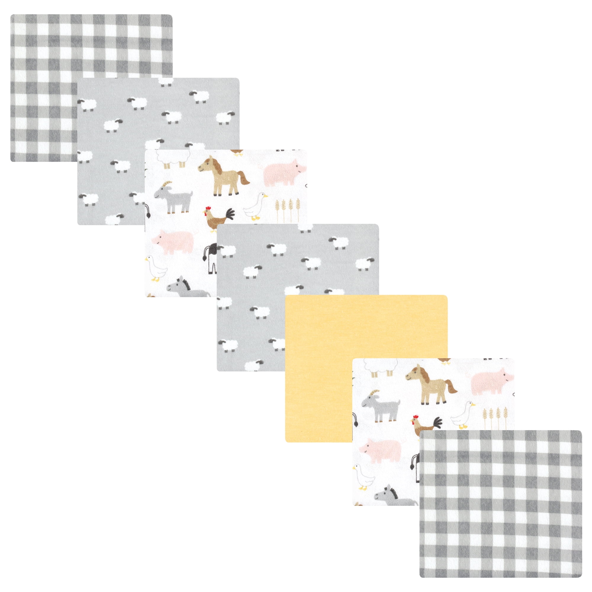 Luvable Friends Hudson Baby Cotton Poly Flannel Receiving Blankets 7pk, Pastoral Farm, One Size