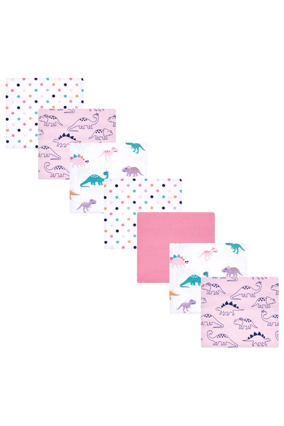 Hudson Baby Cotton Poly Flannel Receiving Blankets 7pk, Pink Dinosaur, One Size