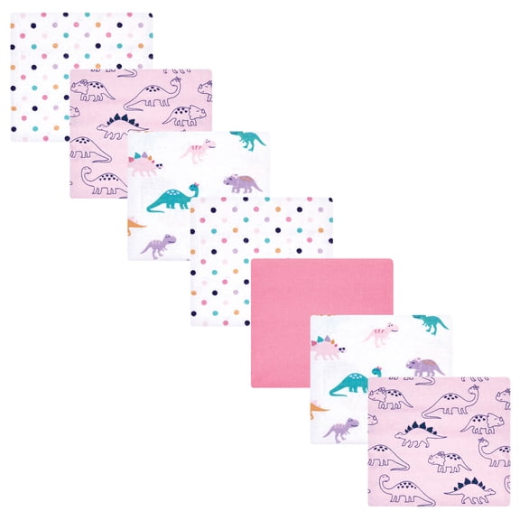 Luvable Friends Hudson Baby Cotton Poly Flannel Receiving Blankets 7pk, Pink Dinosaur, One Size