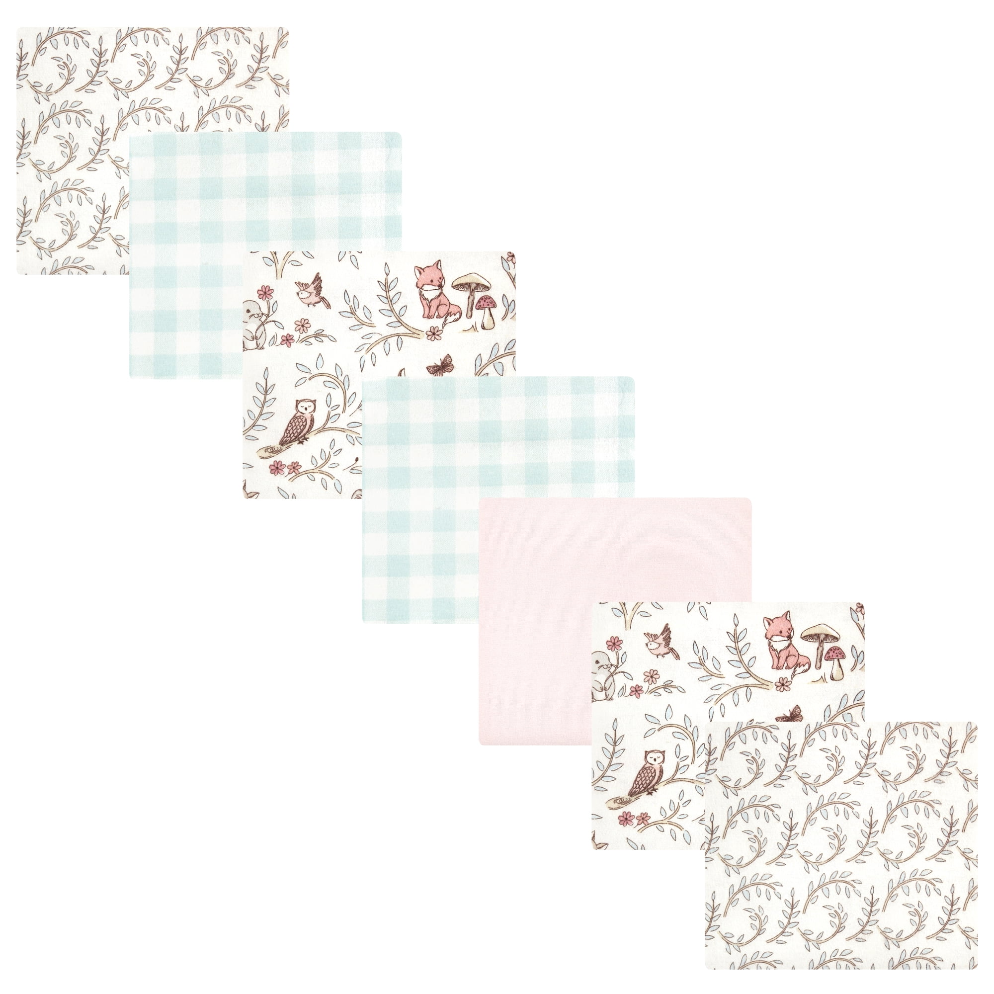 Luvable Friends Hudson Baby Cotton Poly Flannel Receiving Blankets 7pk, Pink Forest Friends, One Size