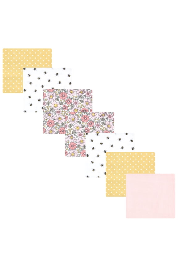 Hudson Baby Cotton Poly Flannel Receiving Blankets 7pk, Pink Yellow Floral, One Size