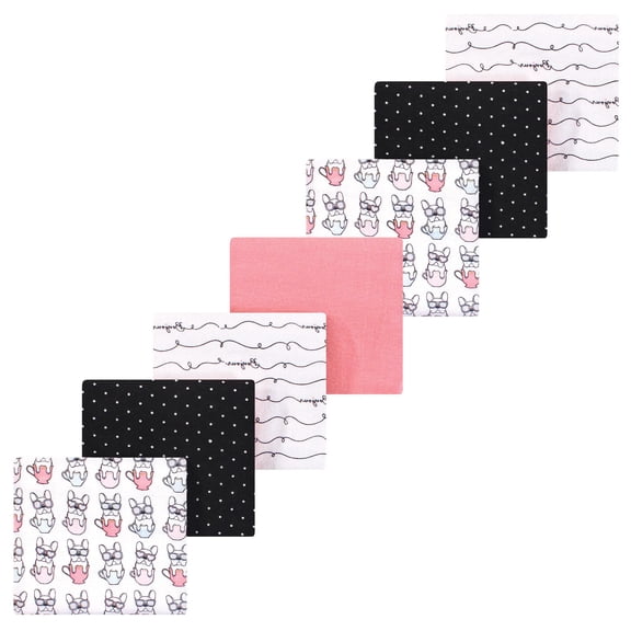 Luvable Friends Hudson Baby Cotton Poly Flannel Receiving Blankets 7pk, Pup Bonjour, One Size