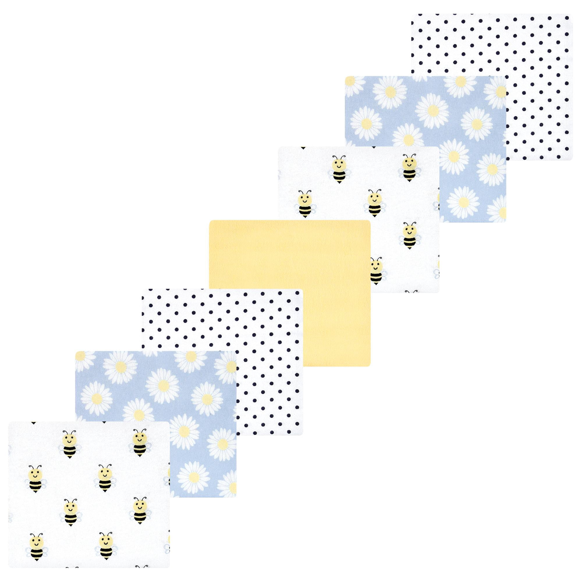 Luvable Friends Hudson Baby Cotton Poly Flannel Receiving Blankets 7pk, Yellow Daisy Bee, One Size