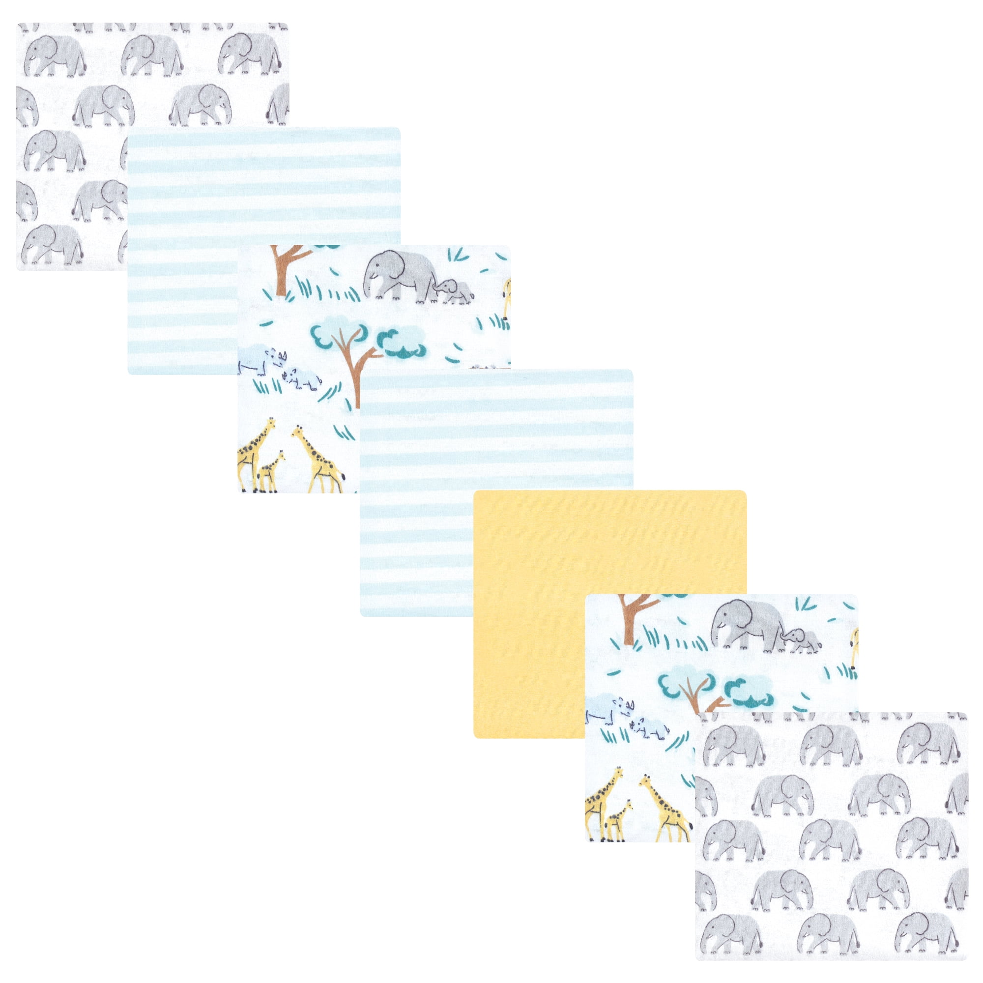 Luvable Friends Hudson Baby Cotton Poly Flannel Receiving Blankets 7pk, Yellow Safari, One Size