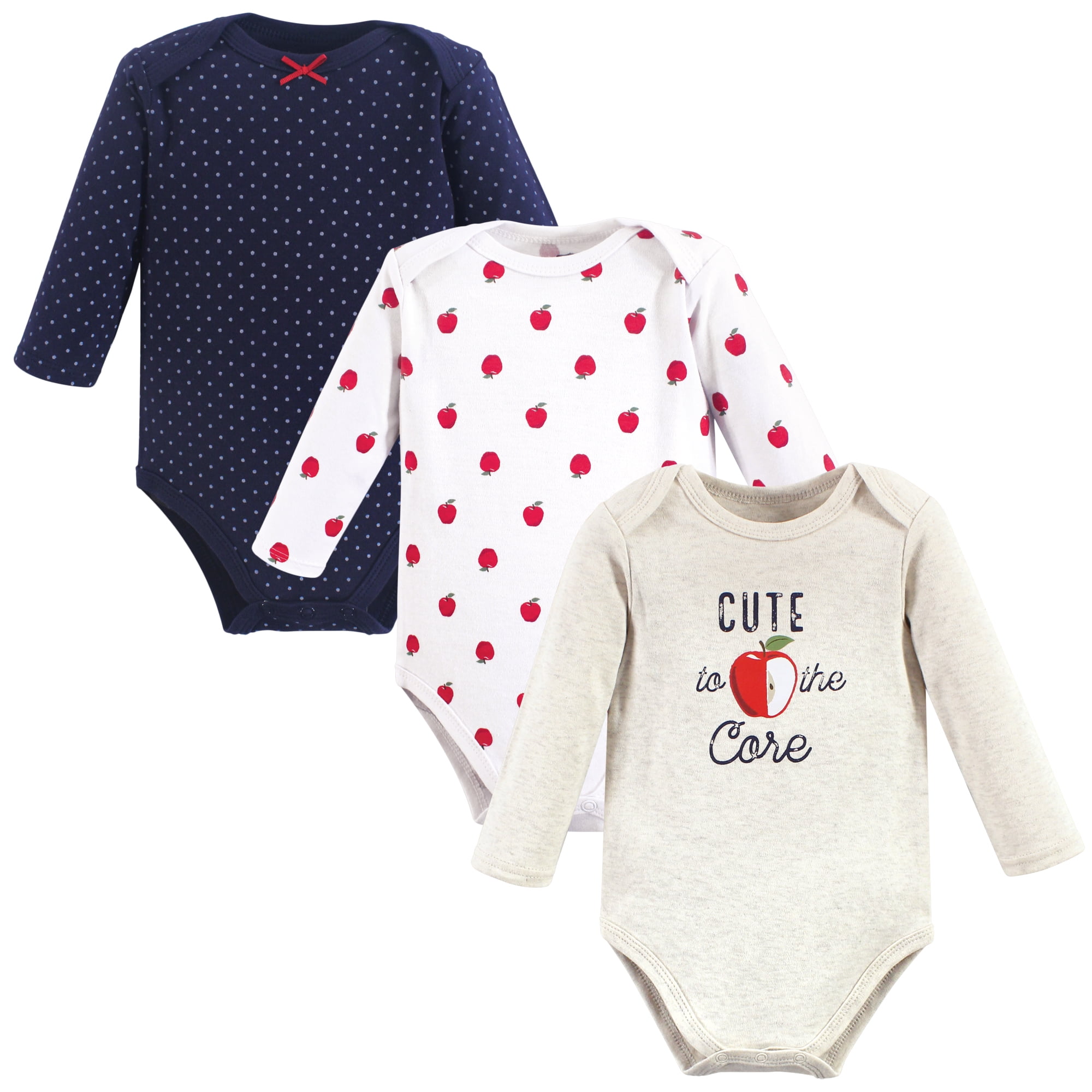 Luvable Friends Hudson Baby Long-Sleeve Bodysuits 3pk, Apple Red, 3-6M