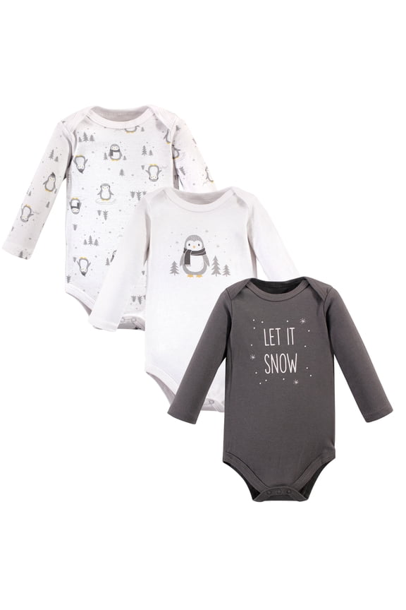 Hudson Baby Long-Sleeve Bodysuits 3pk, Arctic Penguin, 6-9M