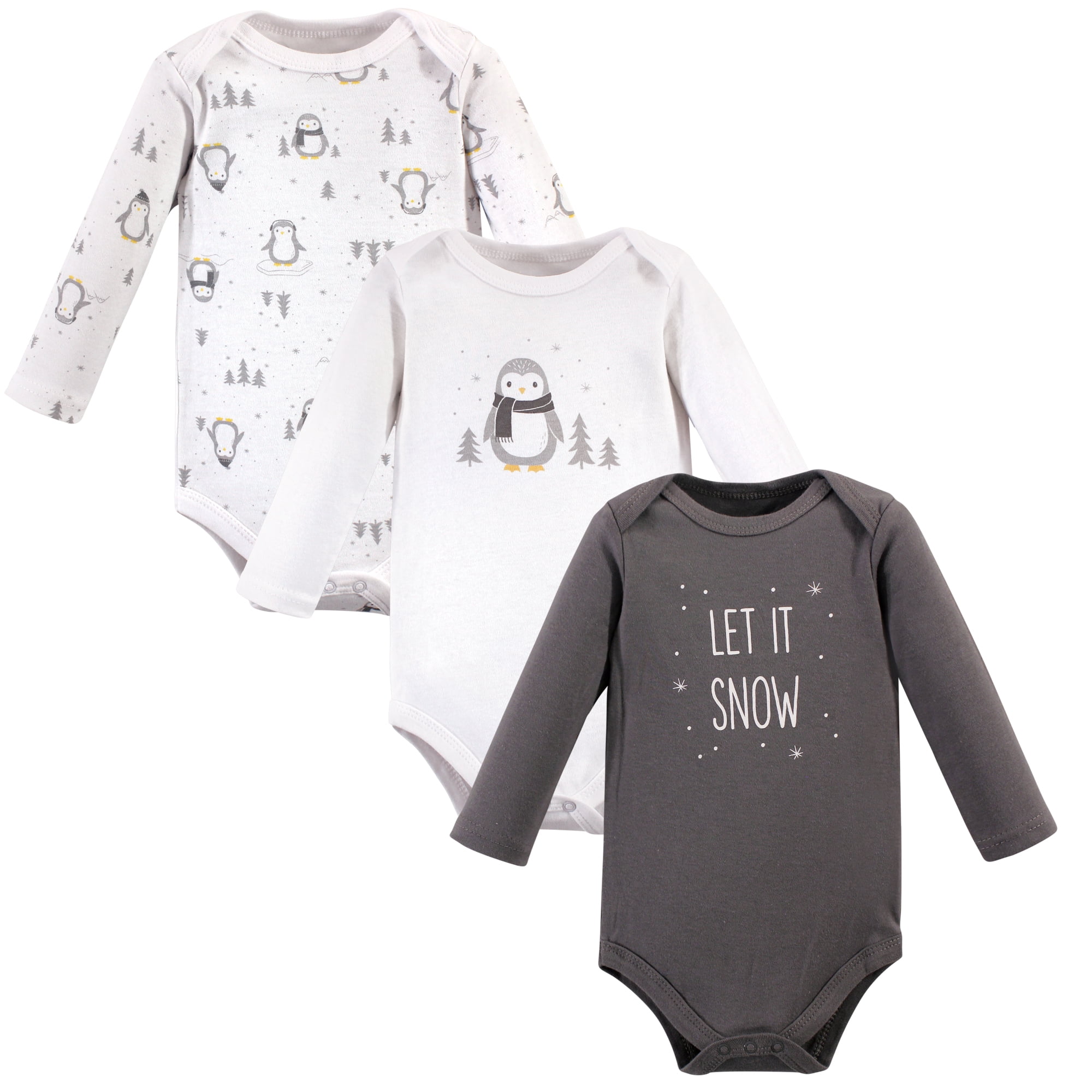 Luvable Friends Hudson Baby Long-Sleeve Bodysuits 3pk, Arctic Penguin, 9-12M