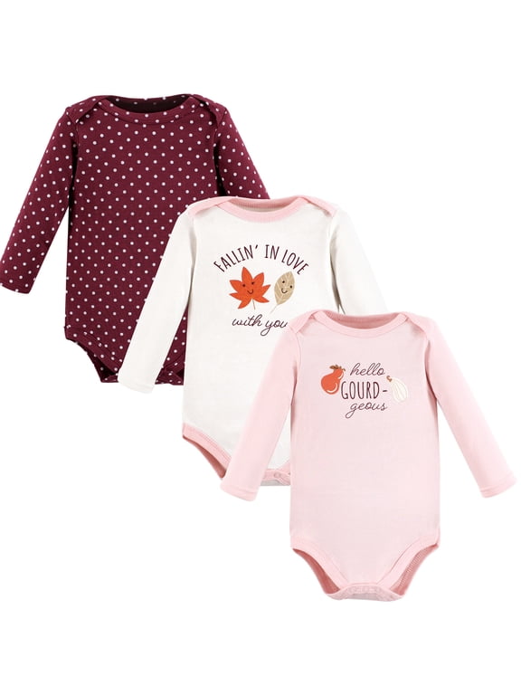 Hudson Baby Long-Sleeve Bodysuits 3pk, Autumn Tones, 9-12M