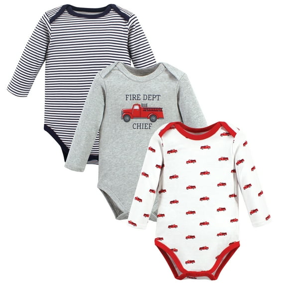 Luvable Friends Hudson Baby Long-Sleeve Bodysuits 3pk, Fire Dept, 0-3M