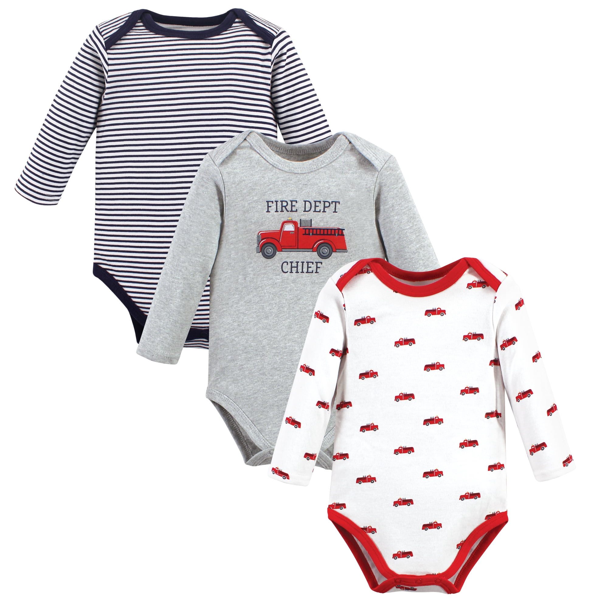 Luvable Friends Hudson Baby Long-Sleeve Bodysuits 3pk, Fire Dept, 6-9M