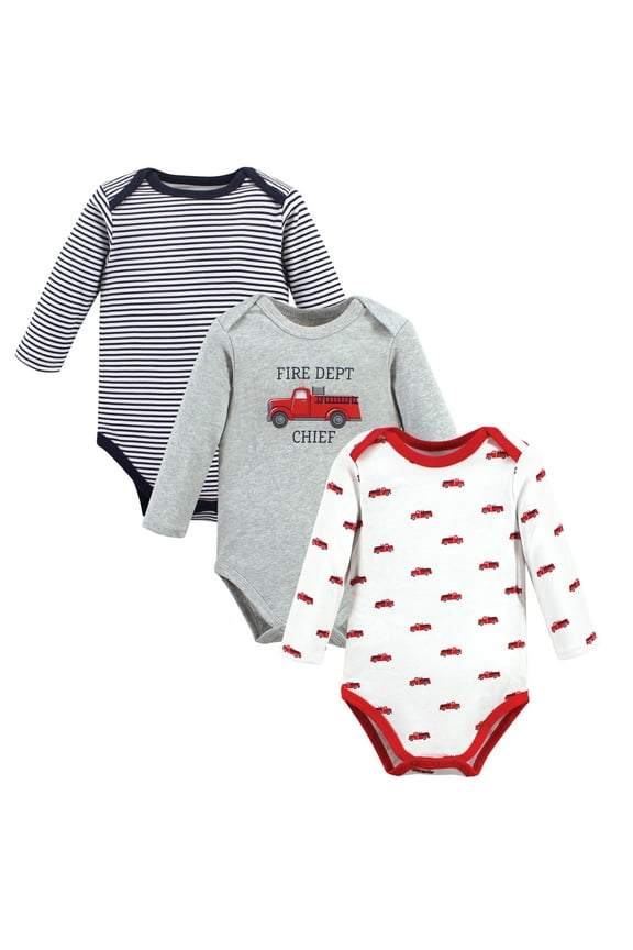 Hudson Baby Long-Sleeve Bodysuits 3pk, Fire Dept, 6-9M