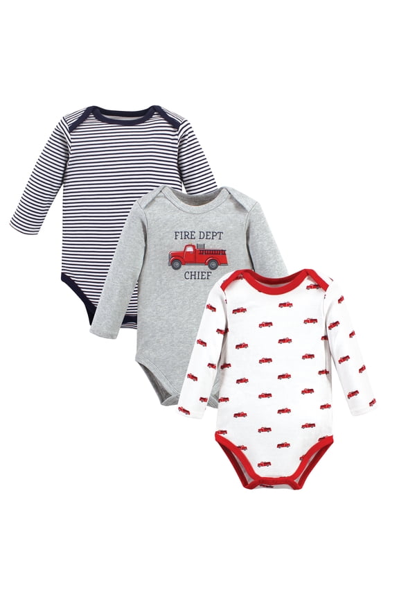 Hudson Baby Long-Sleeve Bodysuits 3pk, Fire Dept, 9-12M