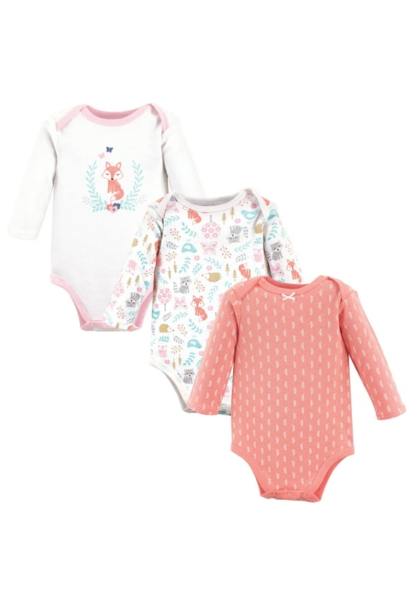 Hudson Baby Long-Sleeve Bodysuits 3pk, Forest Fox, 0-3M