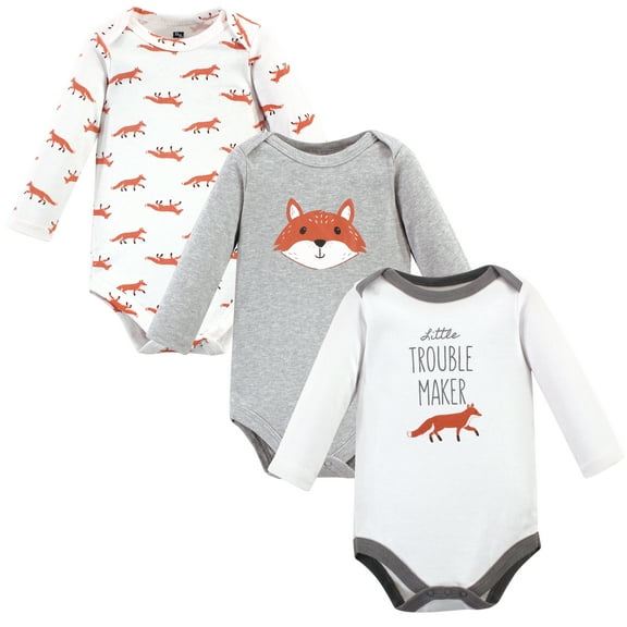 Luvable Friends Hudson Baby Long-Sleeve Bodysuits 3pk, Foxy Gray, 3-6M