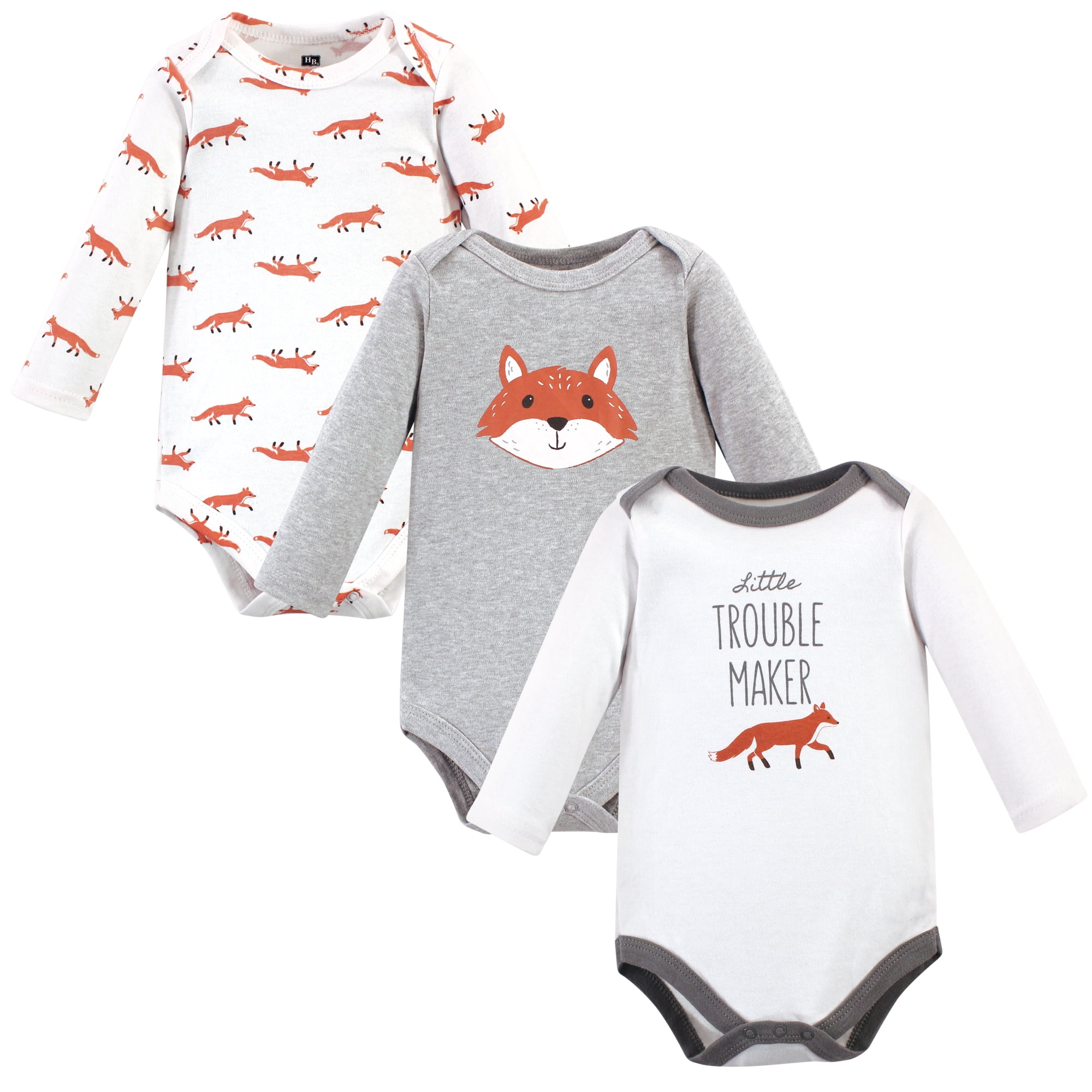 Luvable Friends Hudson Baby Long-Sleeve Bodysuits 3pk, Foxy Gray, 9-12M