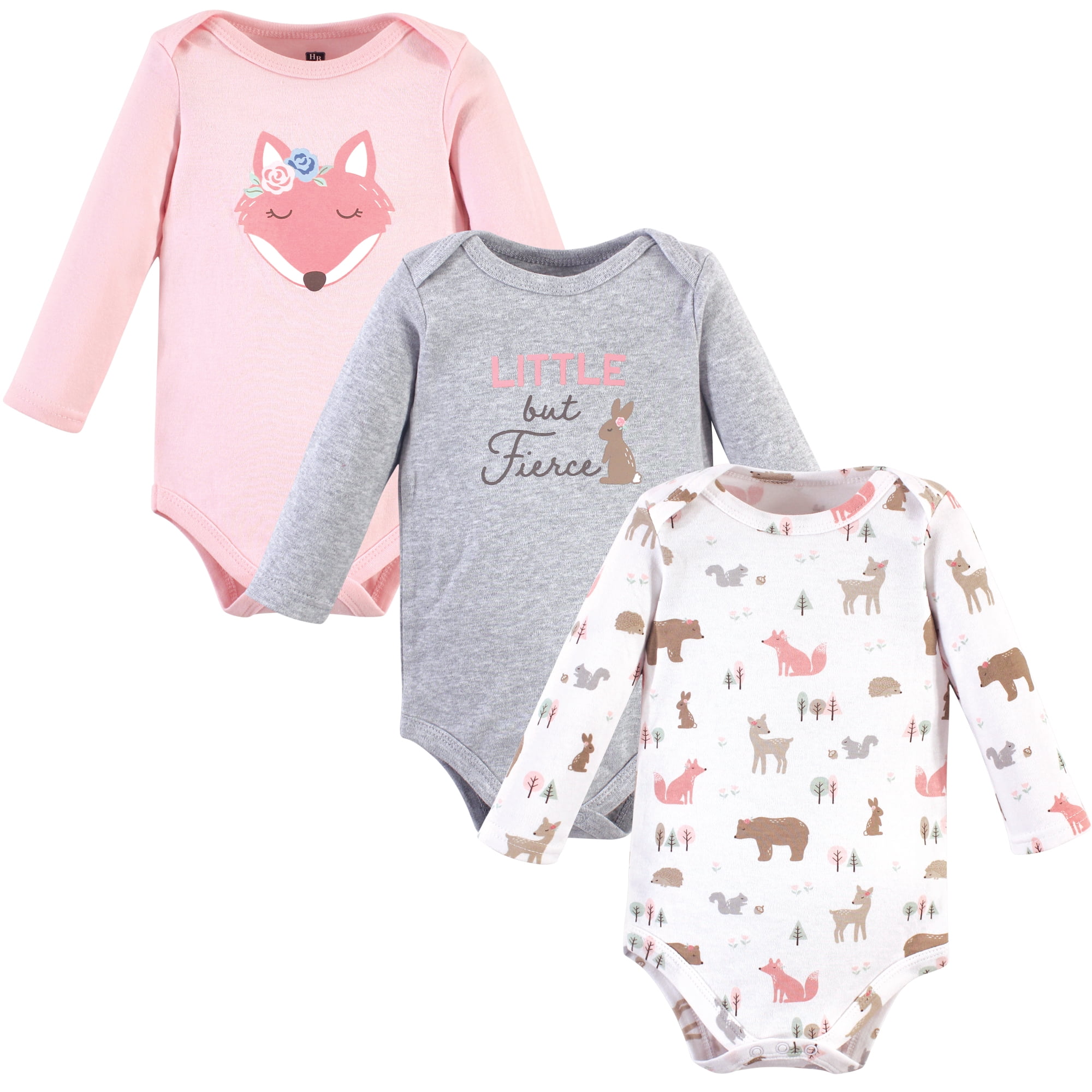 Luvable Friends Hudson Baby Long-Sleeve Bodysuits 3pk, Foxy Pink, 3-6M