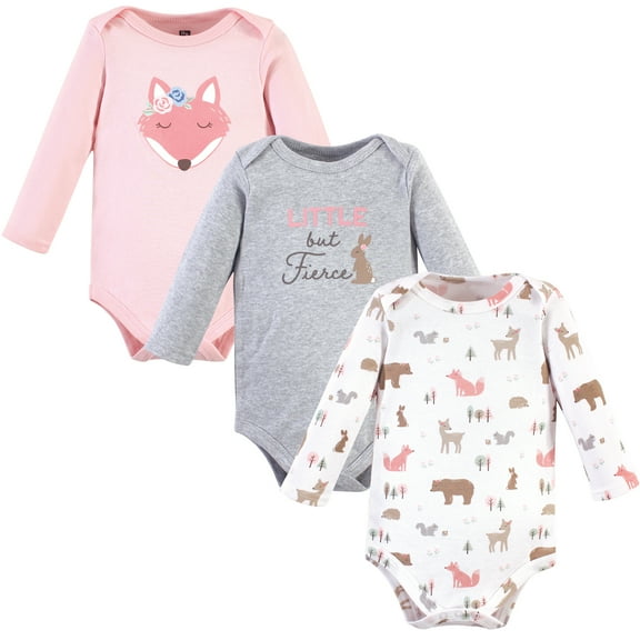 Luvable Friends Hudson Baby Long-Sleeve Bodysuits 3pk, Foxy Pink, 6-9M