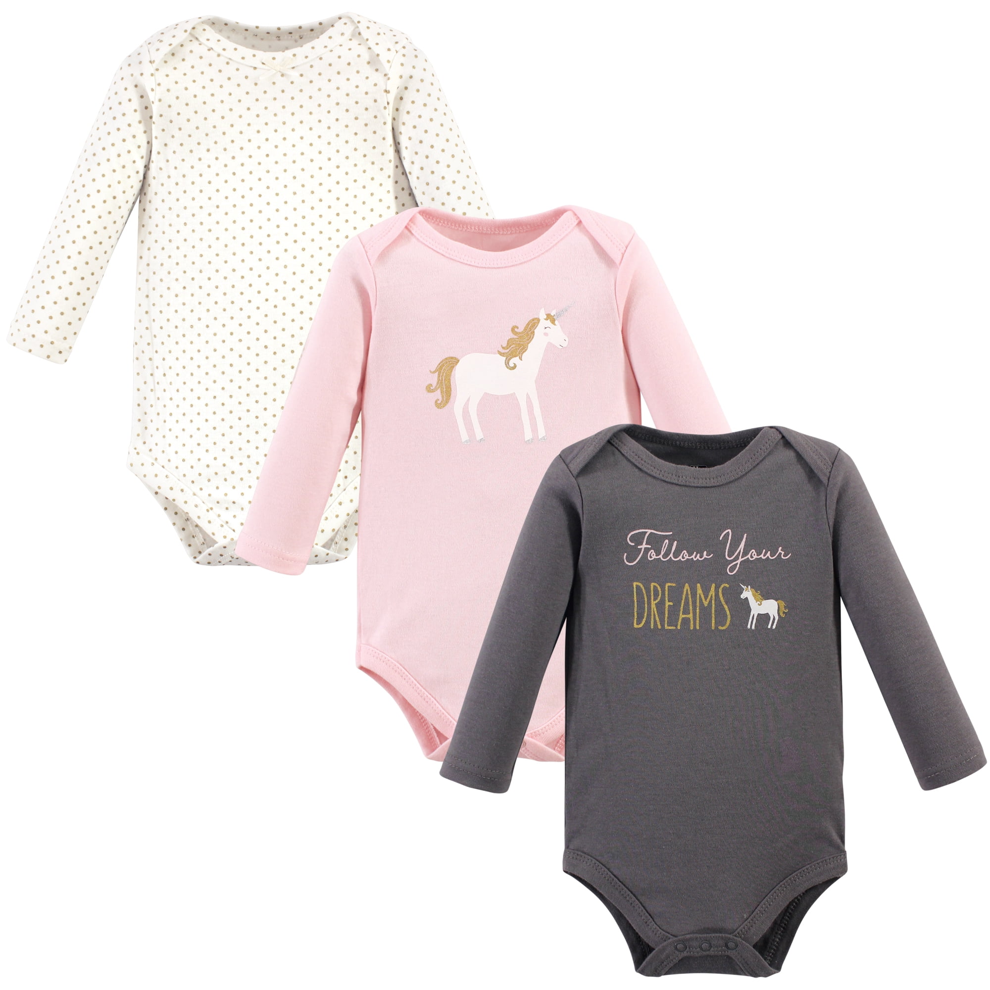Luvable Friends Hudson Baby Long-Sleeve Bodysuits 3pk, Gilded Unicorn, 3-6M