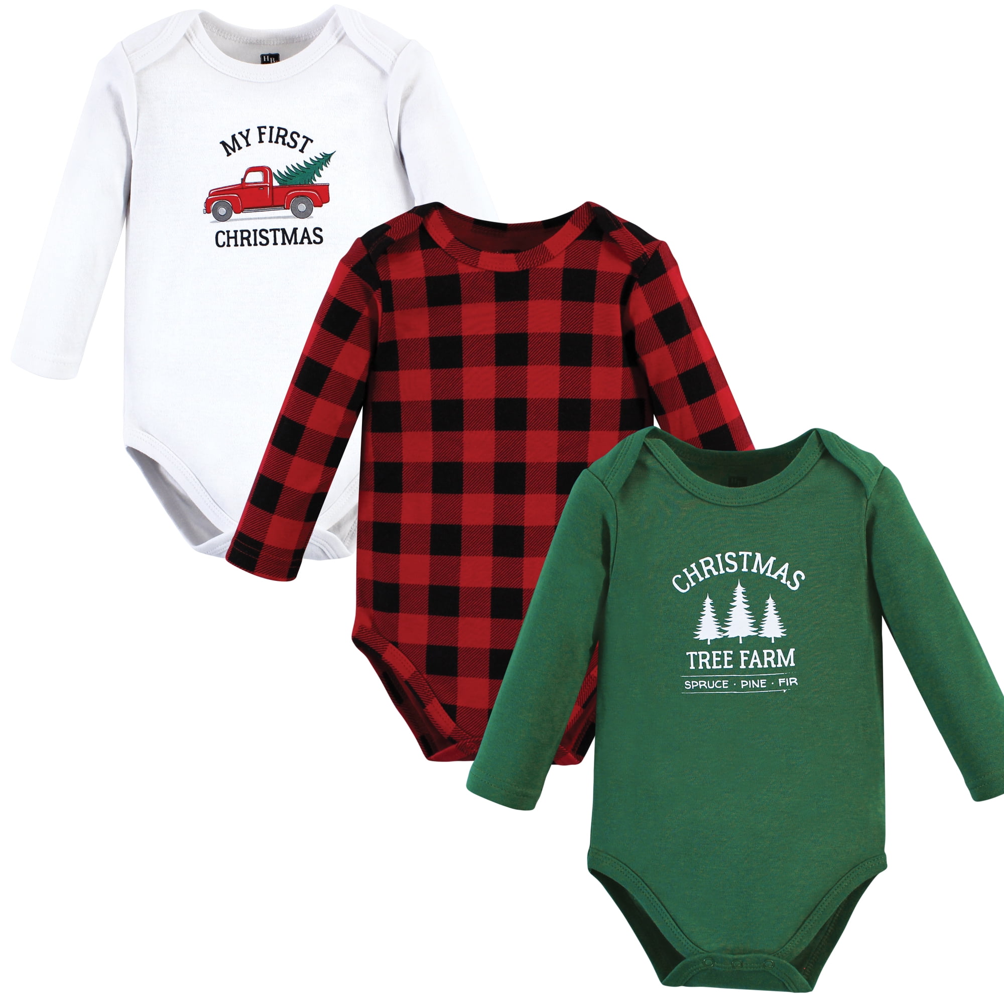 Luvable Friends Hudson Baby Long-Sleeve Bodysuits 3pk, Holiday Evergreen, 9-12M