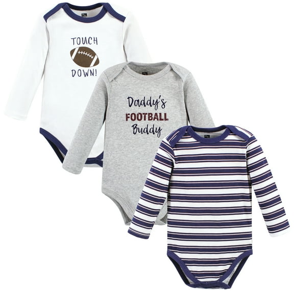 Luvable Friends Hudson Baby Long-Sleeve Bodysuits 3pk, Little Quarterback, 0-3M