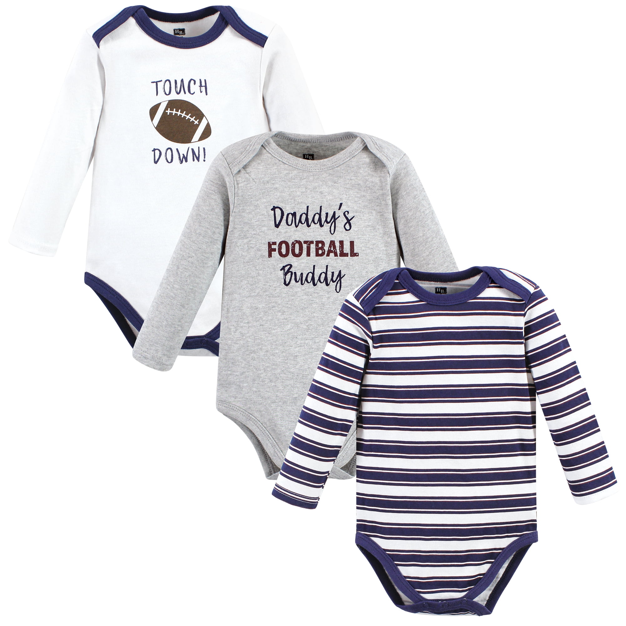 Luvable Friends Hudson Baby Long-Sleeve Bodysuits 3pk, Little Quarterback, 18-24M