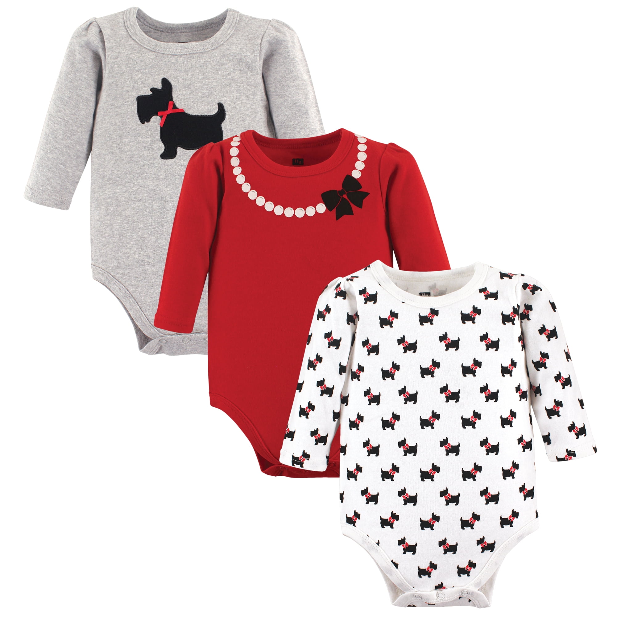 Luvable Friends Hudson Baby Long-Sleeve Bodysuits 3pk, Scottish Hound, 9-12M