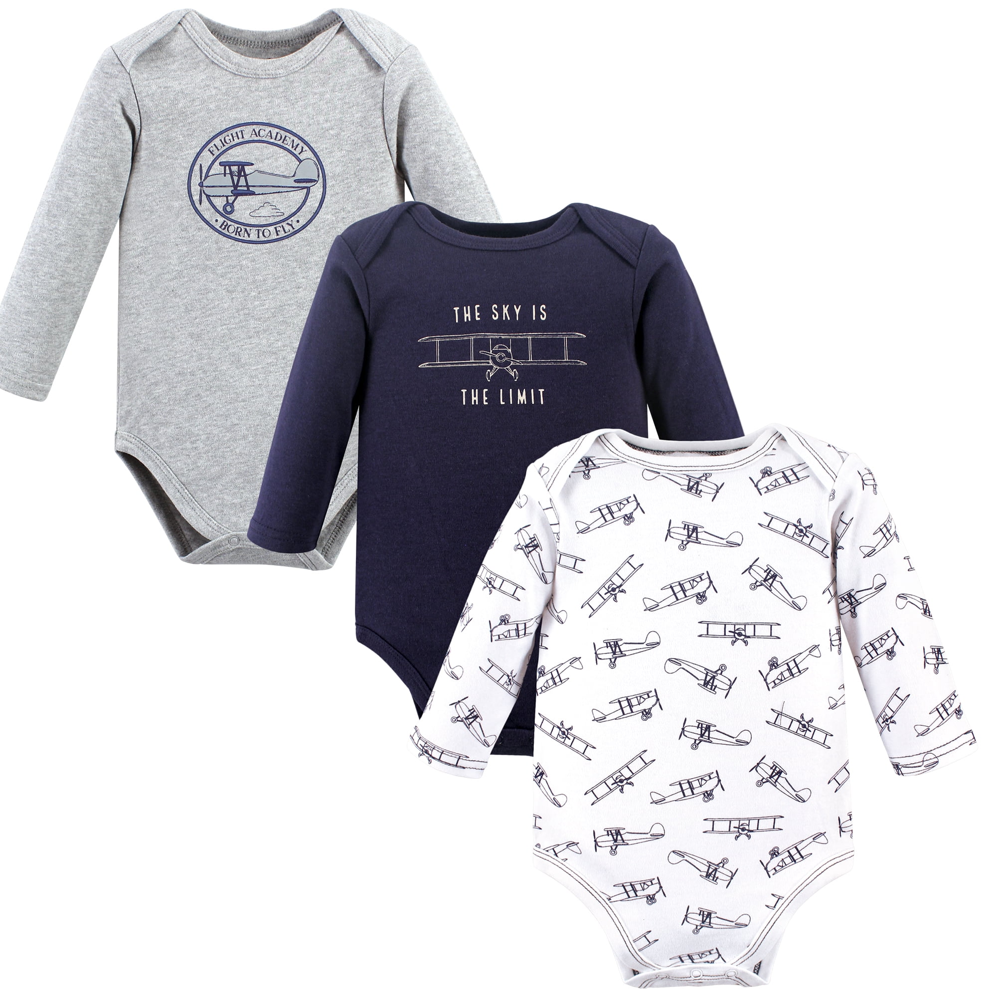 Luvable Friends Hudson Baby Long-Sleeve Bodysuits 3pk, Skybound Grey, 6-9M