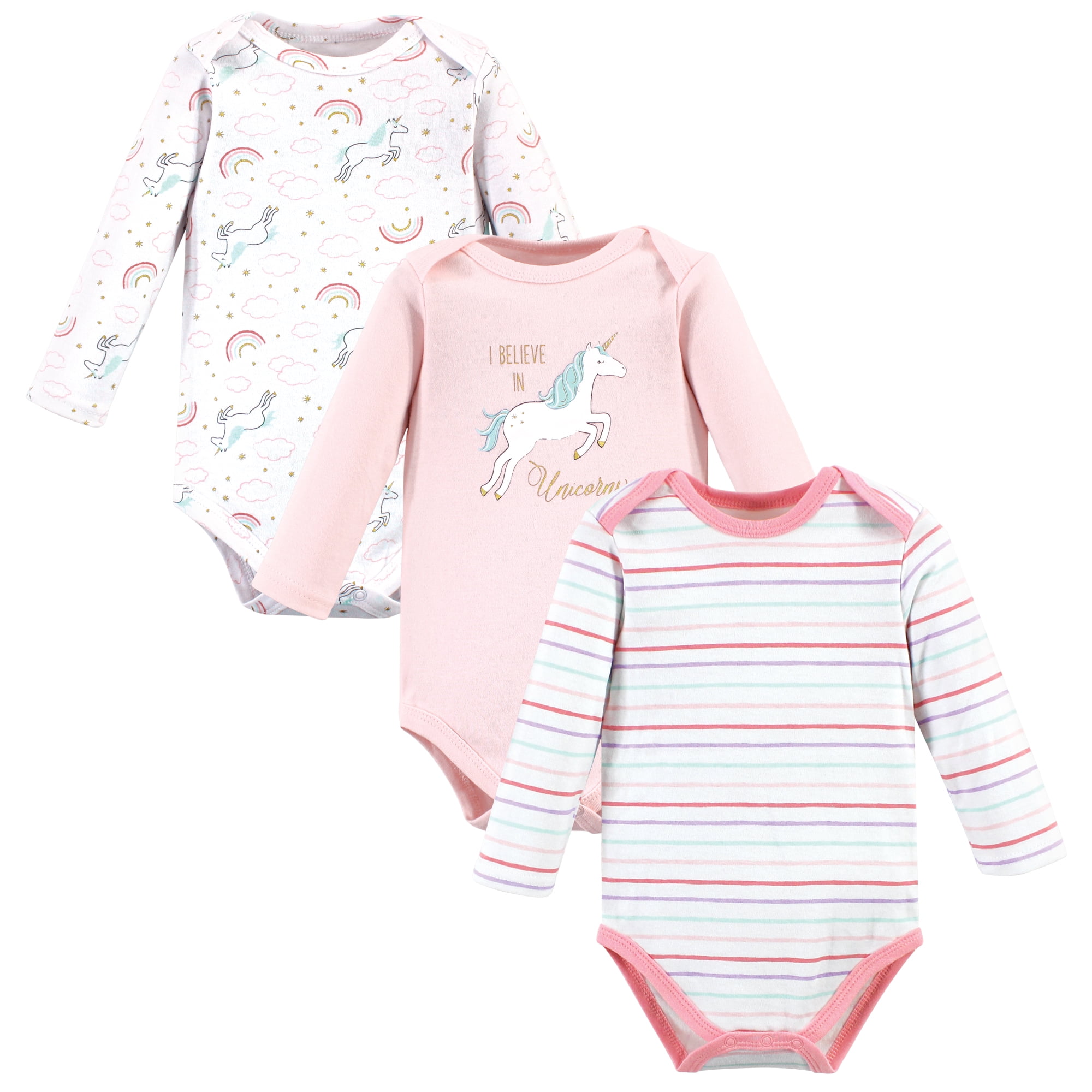 Luvable Friends Hudson Baby Long-Sleeve Bodysuits 3pk, Sparkle Unicorn Dream, 6-9M