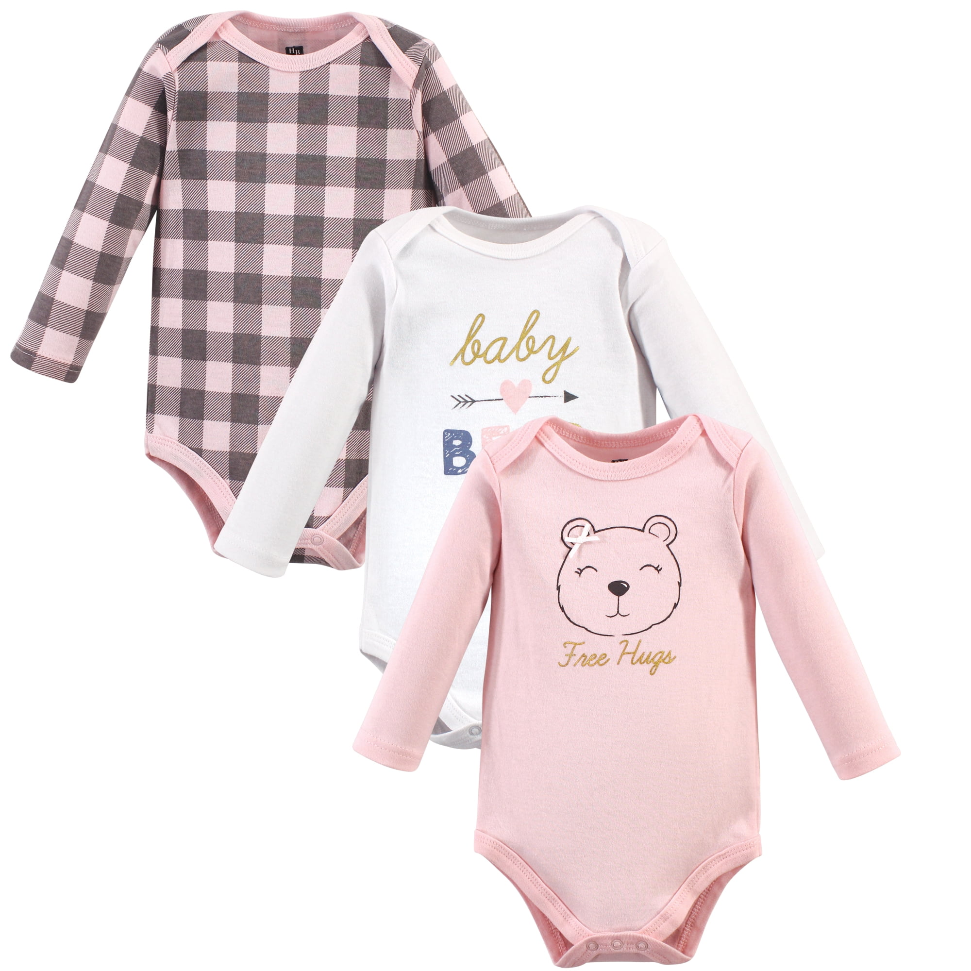 Luvable Friends Hudson Baby Long-Sleeve Bodysuits 3pk, Sweet Pink Cub, 0-3M