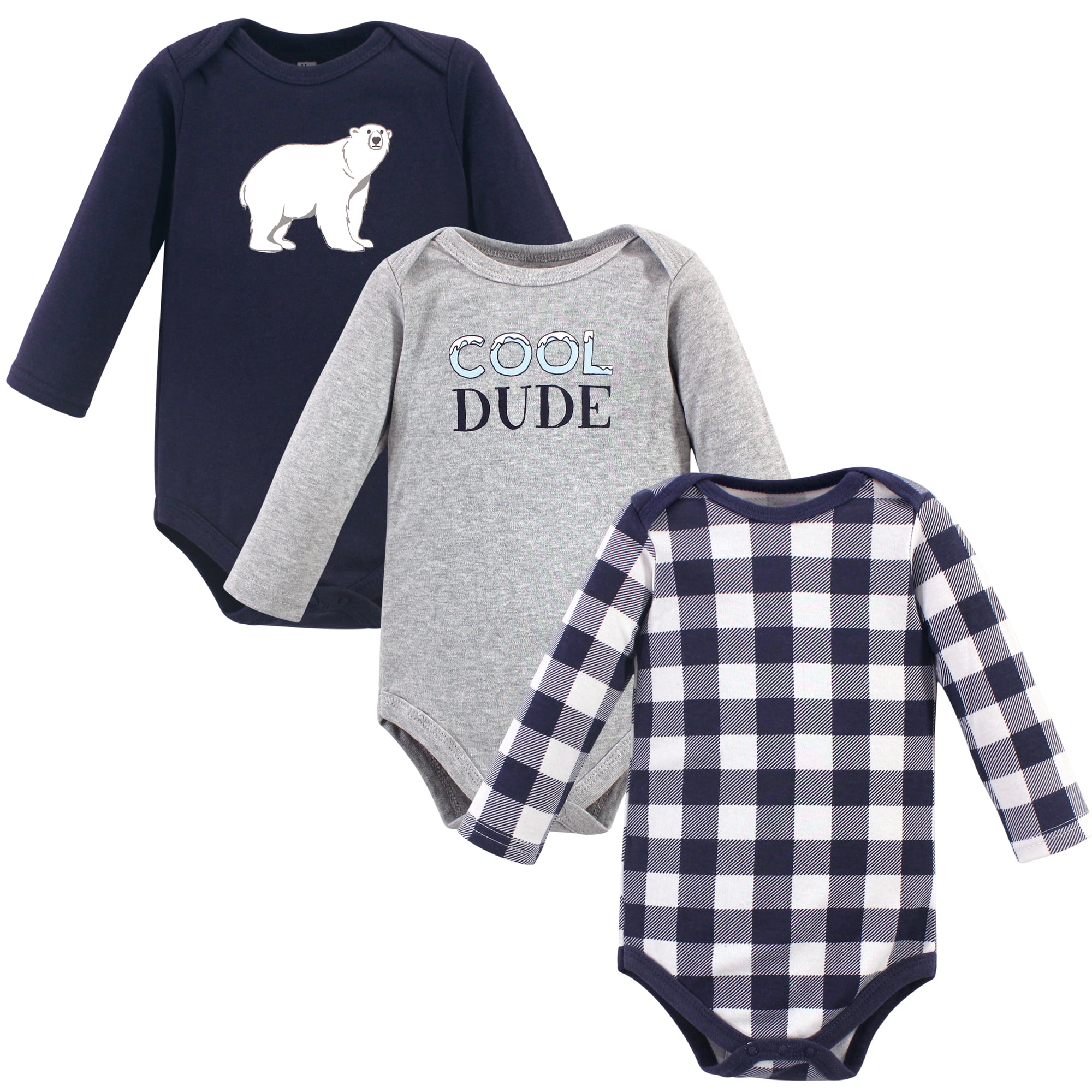 Luvable Friends Hudson Baby Long-Sleeve Bodysuits 3pk, Winter White, 3-6M