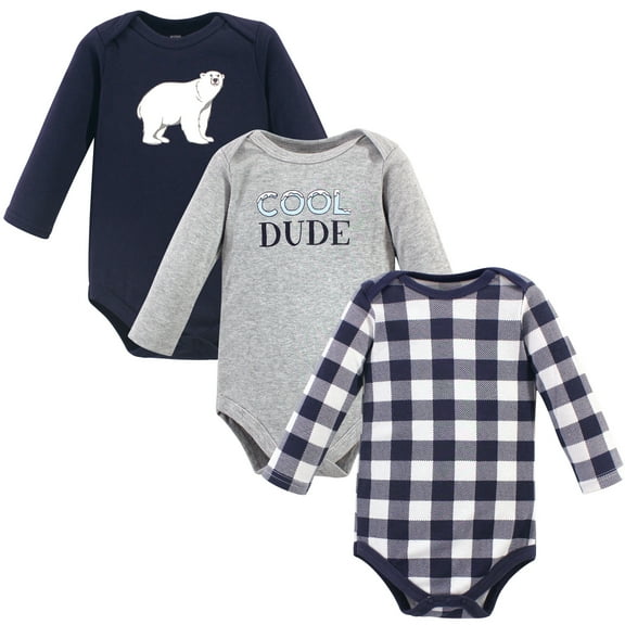 Luvable Friends Hudson Baby Long-Sleeve Bodysuits 3pk, Winter White, 3-6M