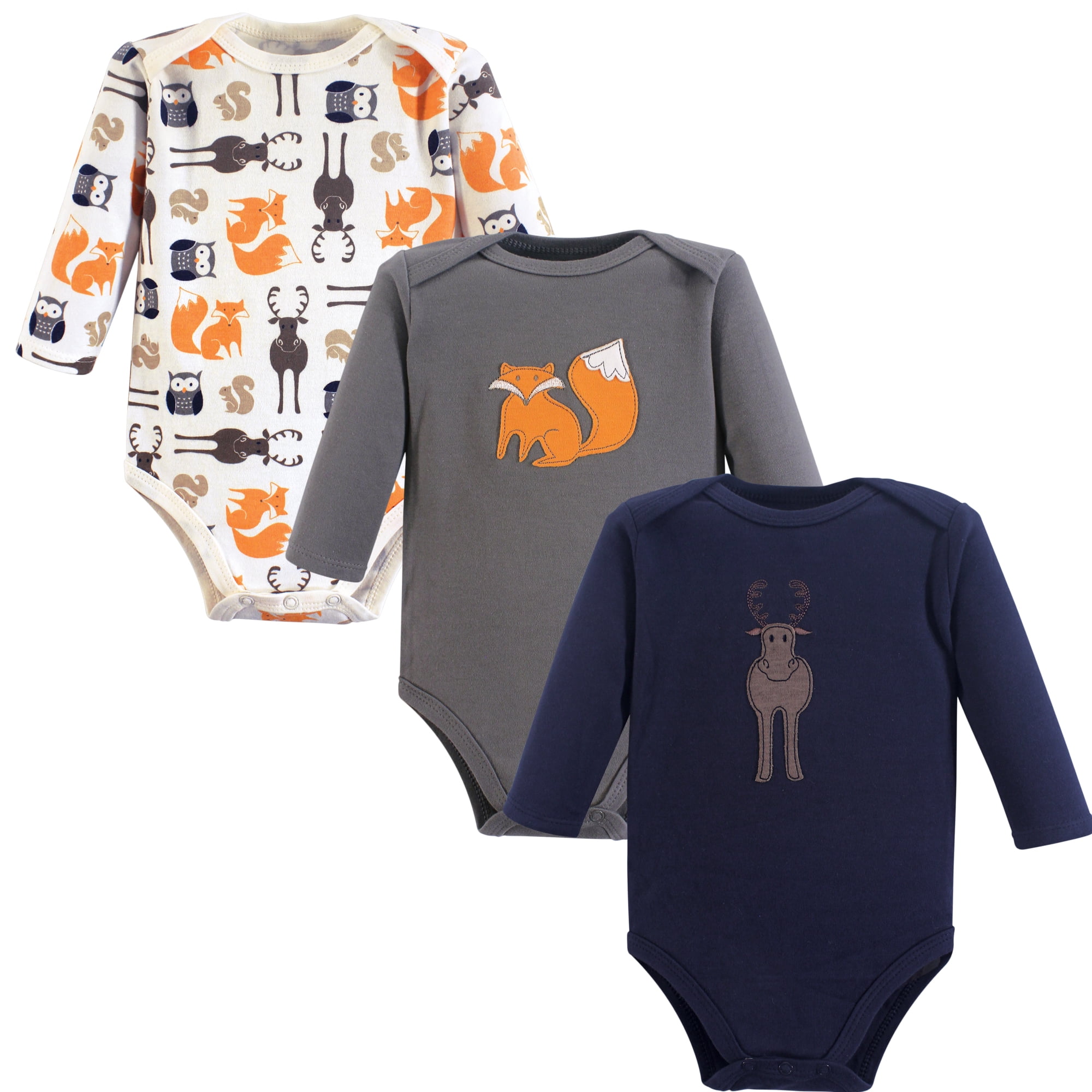 Luvable Friends Hudson Baby Long-Sleeve Bodysuits 3pk, Woodland Gray, 6-9M