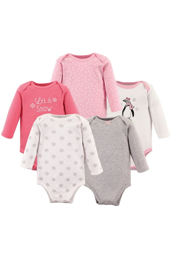 Hudson Baby Long-Sleeve Bodysuits 5pk, Ballet Penguin, 0-3M