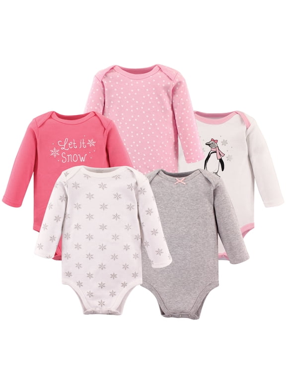 Hudson Baby Long-Sleeve Bodysuits 5pk, Ballet Penguin, 0-3M
