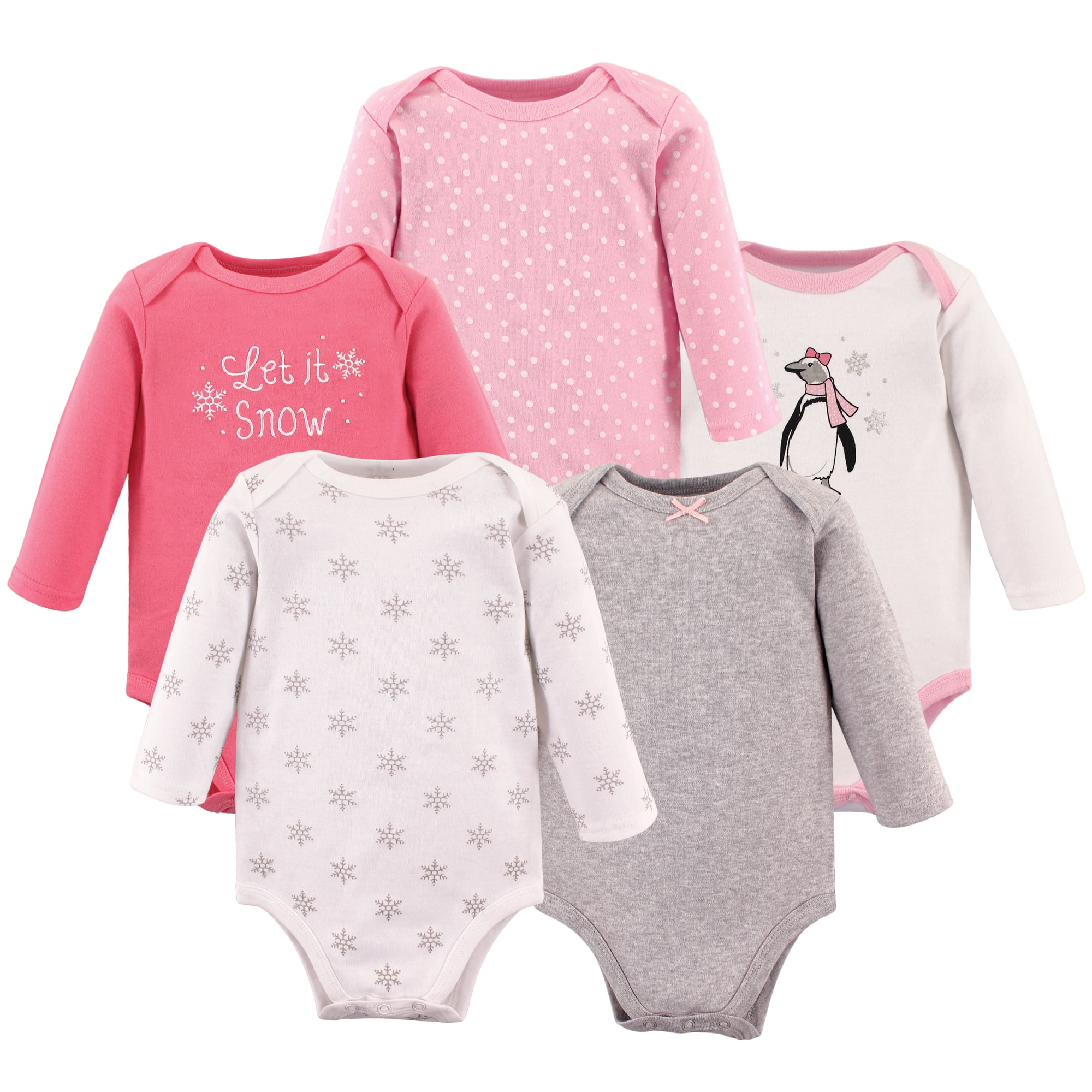 Luvable Friends Hudson Baby Long-Sleeve Bodysuits 5pk, Ballet Penguin, 9-12M